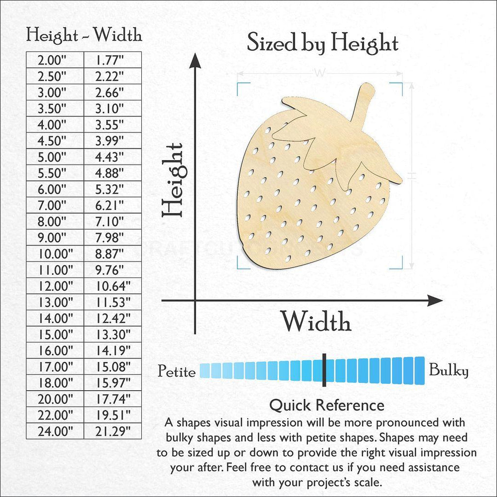 Sizes available for a laser cut Strawberry craft blank