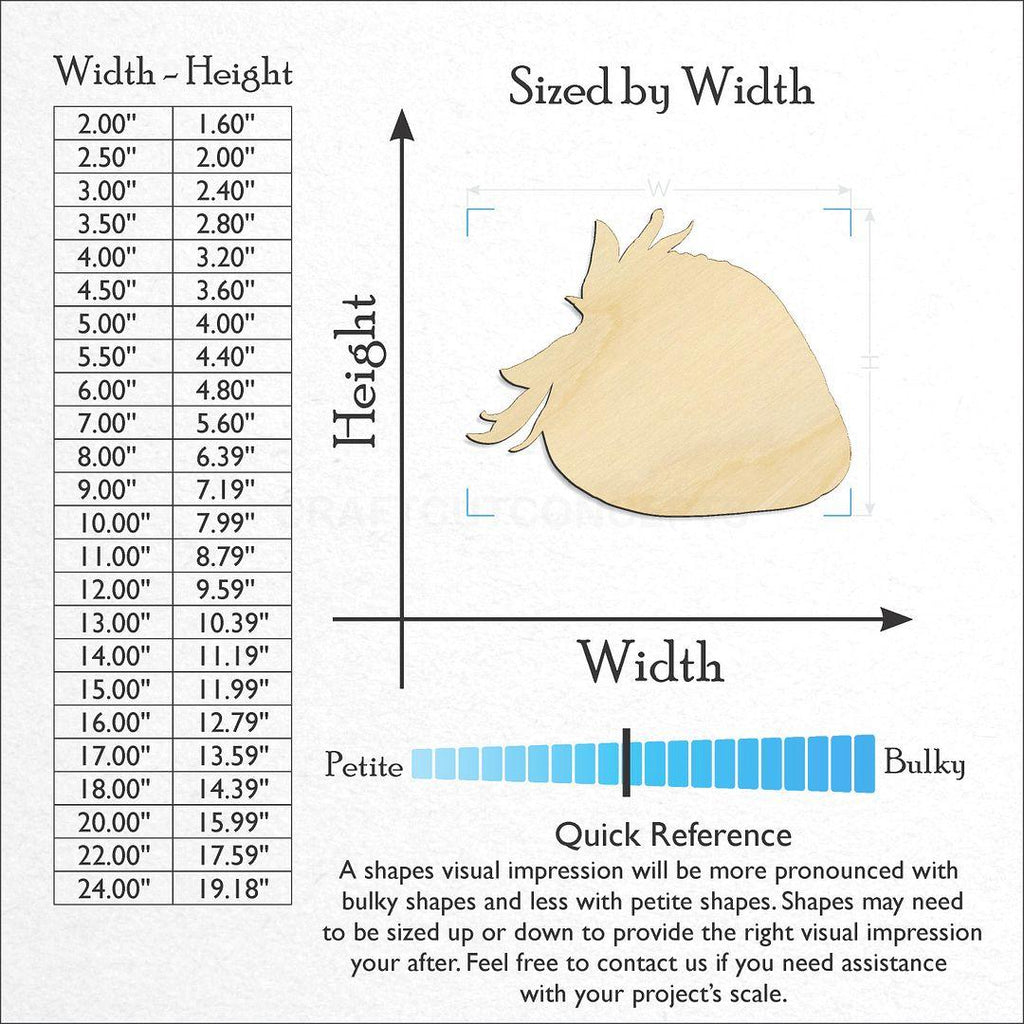 Sizes available for a laser cut Strawberry craft blank
