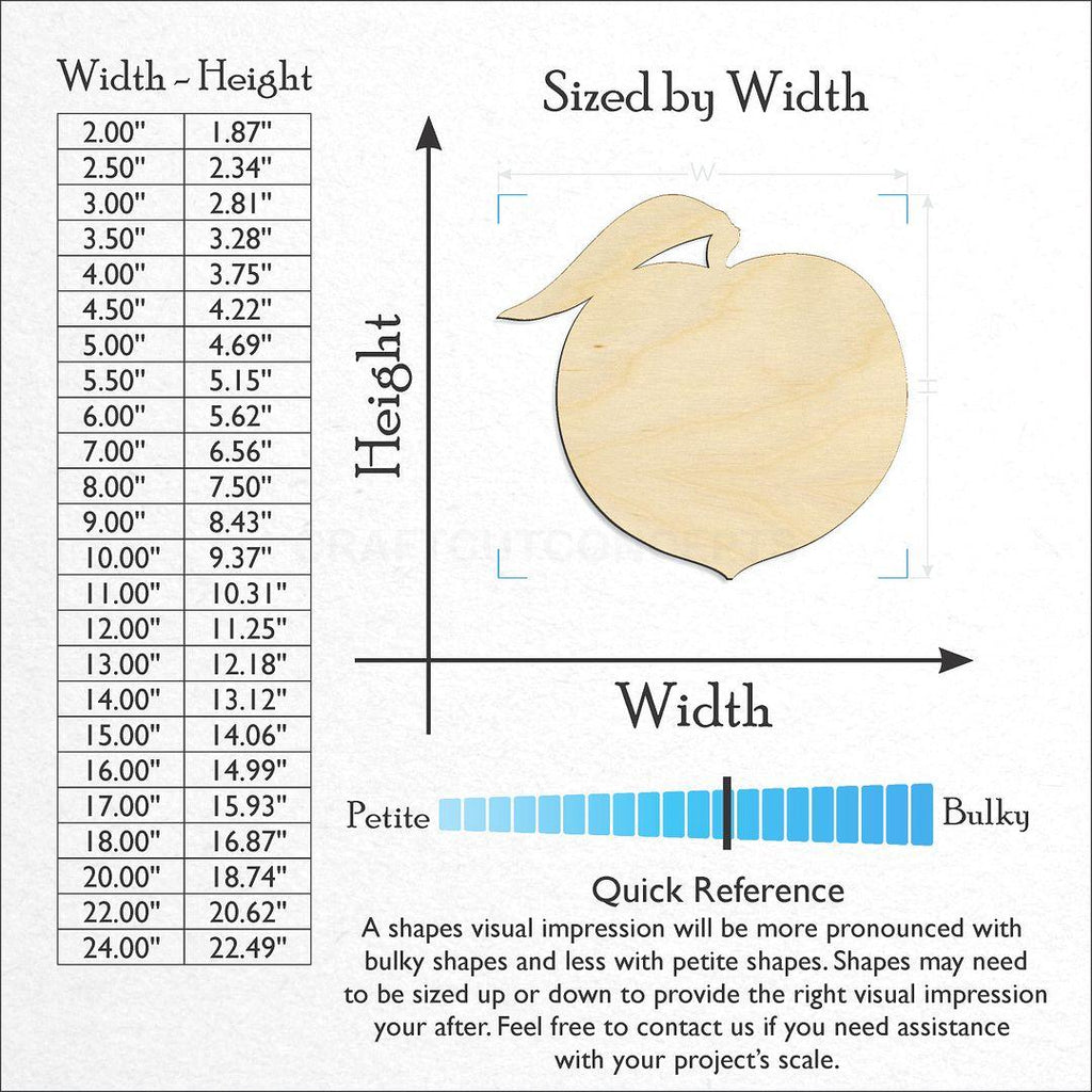 Sizes available for a laser cut Peach craft blank