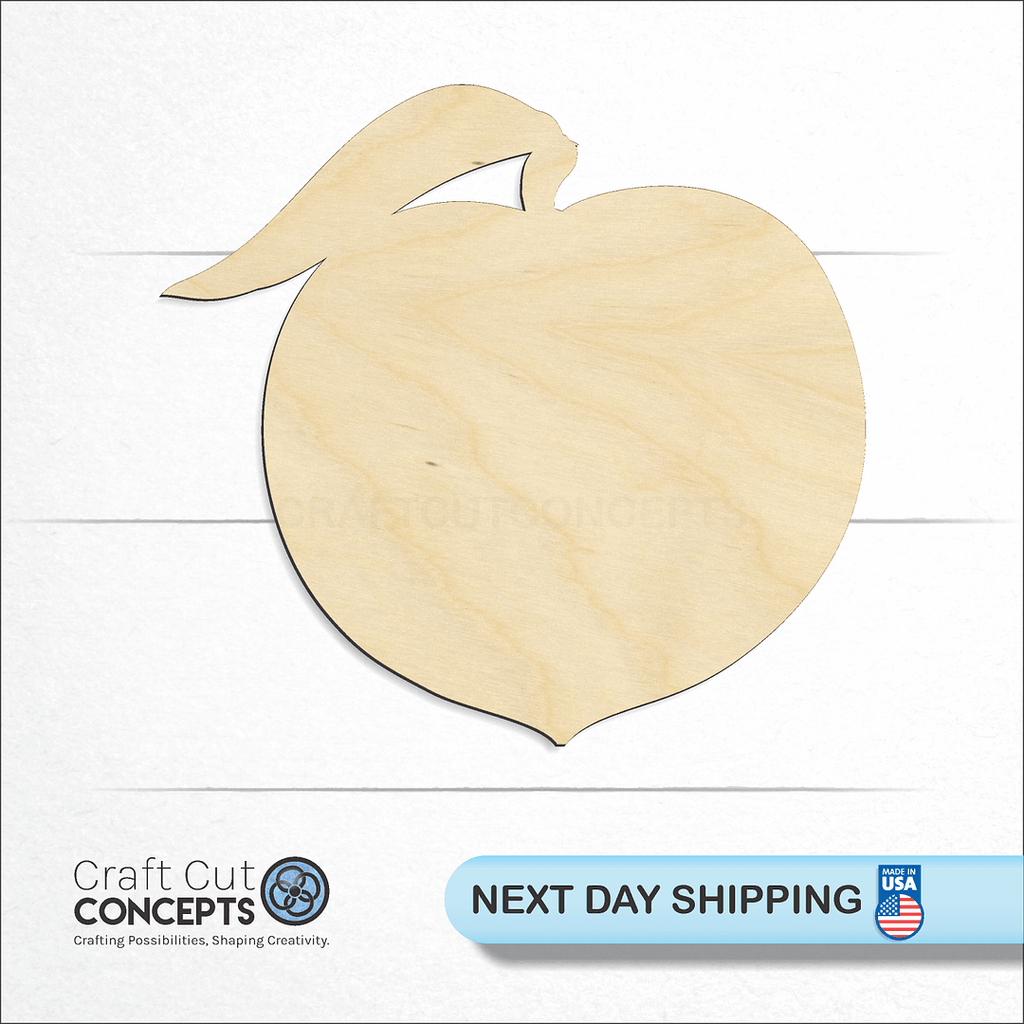 Craft Cut Concepts logo and next day shipping banner with an unfinished wood Peach craft shape and blank