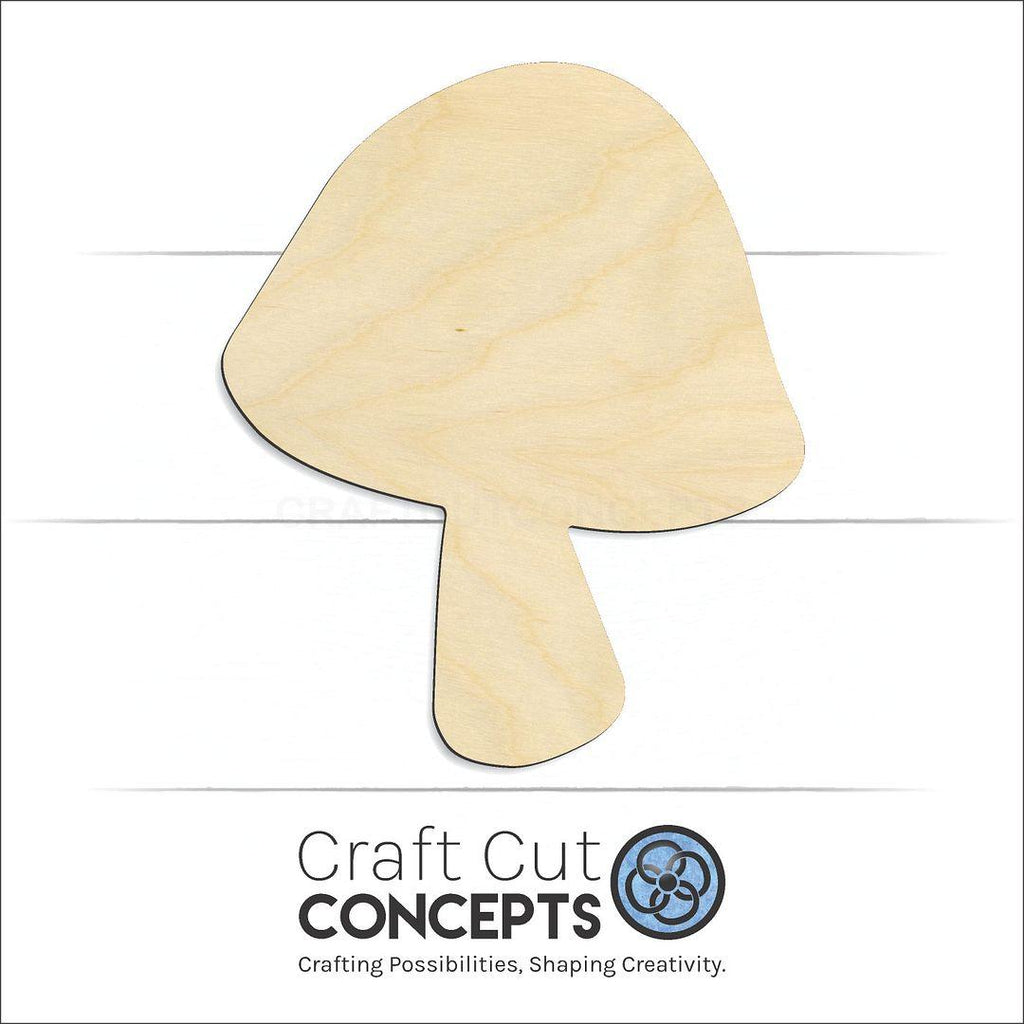 Craft Cut Concepts Logo under a wood Mushroom craft shape and blank