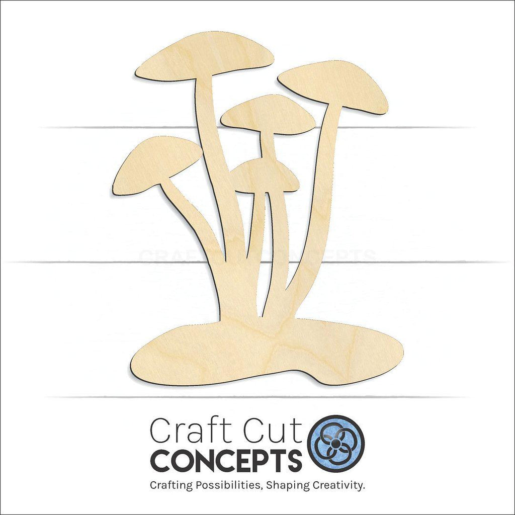 Craft Cut Concepts Logo under a wood Botanical Mushroom craft shape and blank