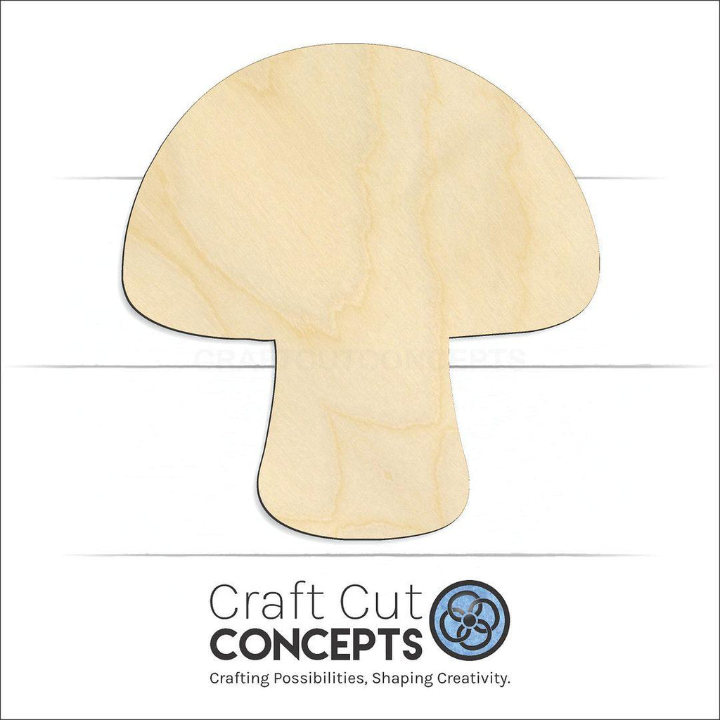 Craft Cut Concepts Logo under a wood Mushroom craft shape and blank