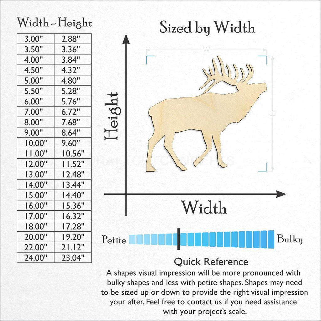 Sizes available for a laser cut Elk craft blank