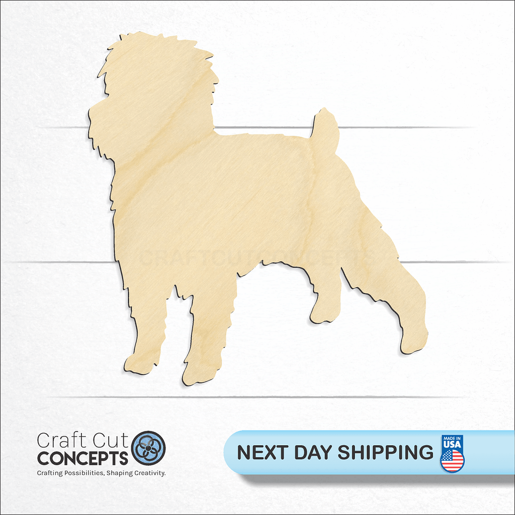 Craft Cut Concepts logo and next day shipping banner with an unfinished wood Dog - Affenpinscher-2 craft shape and blank