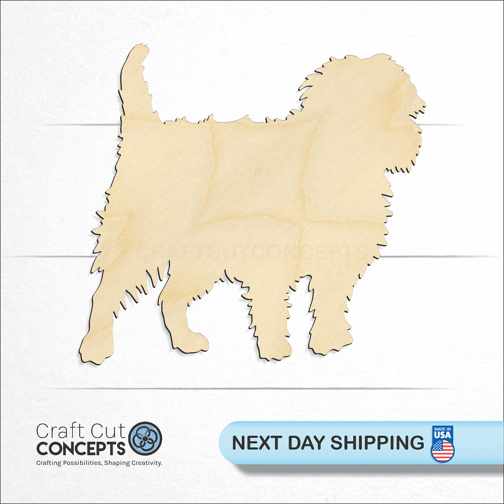 Craft Cut Concepts logo and next day shipping banner with an unfinished wood Dog - Affenpinscher-3 craft shape and blank