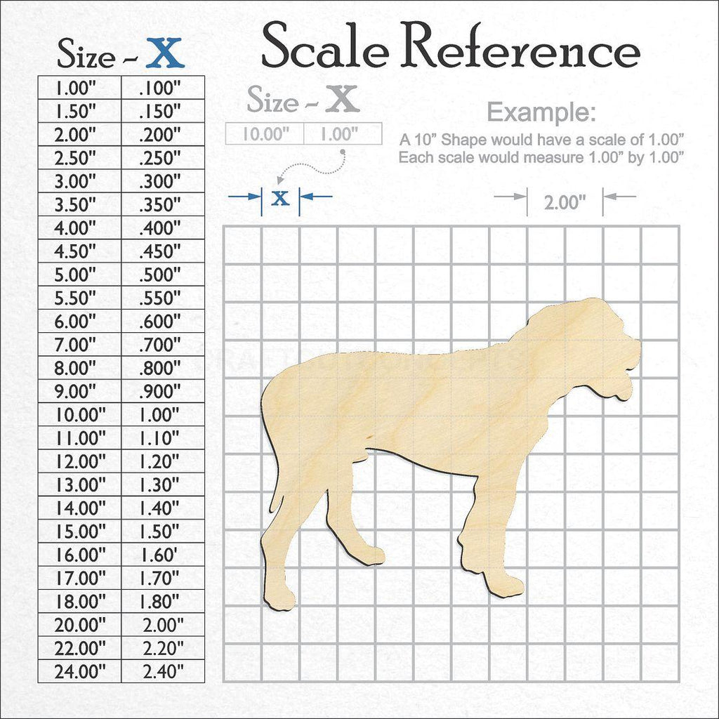 A scale and graph image showing a wood Dog - American Bulldog craft blank