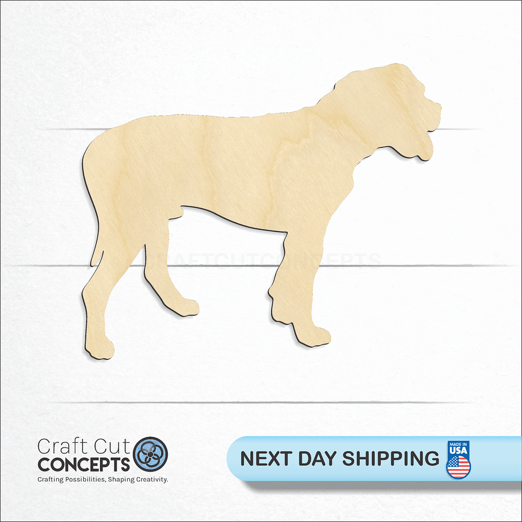 Craft Cut Concepts logo and next day shipping banner with an unfinished wood Dog - American Bulldog craft shape and blank