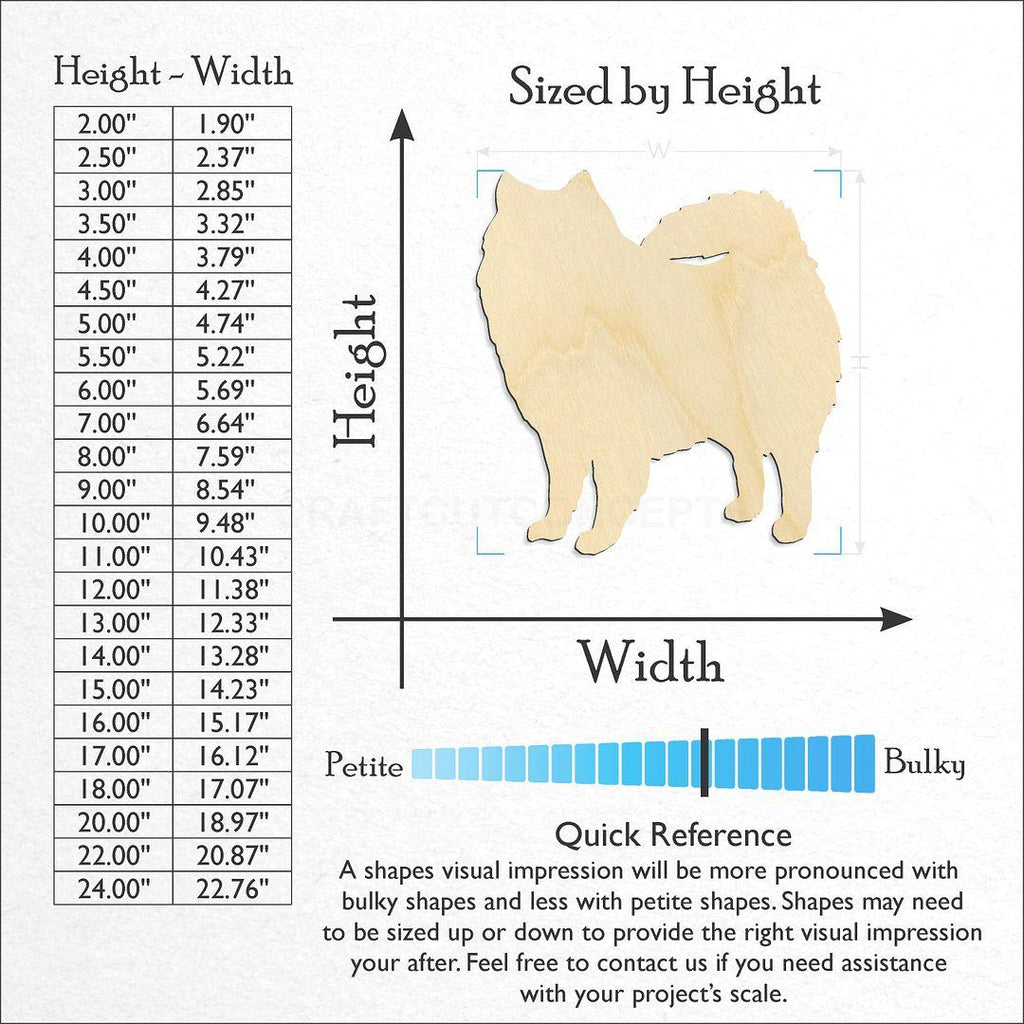 Sizes available for a laser cut Dog - American Eskimo craft blank