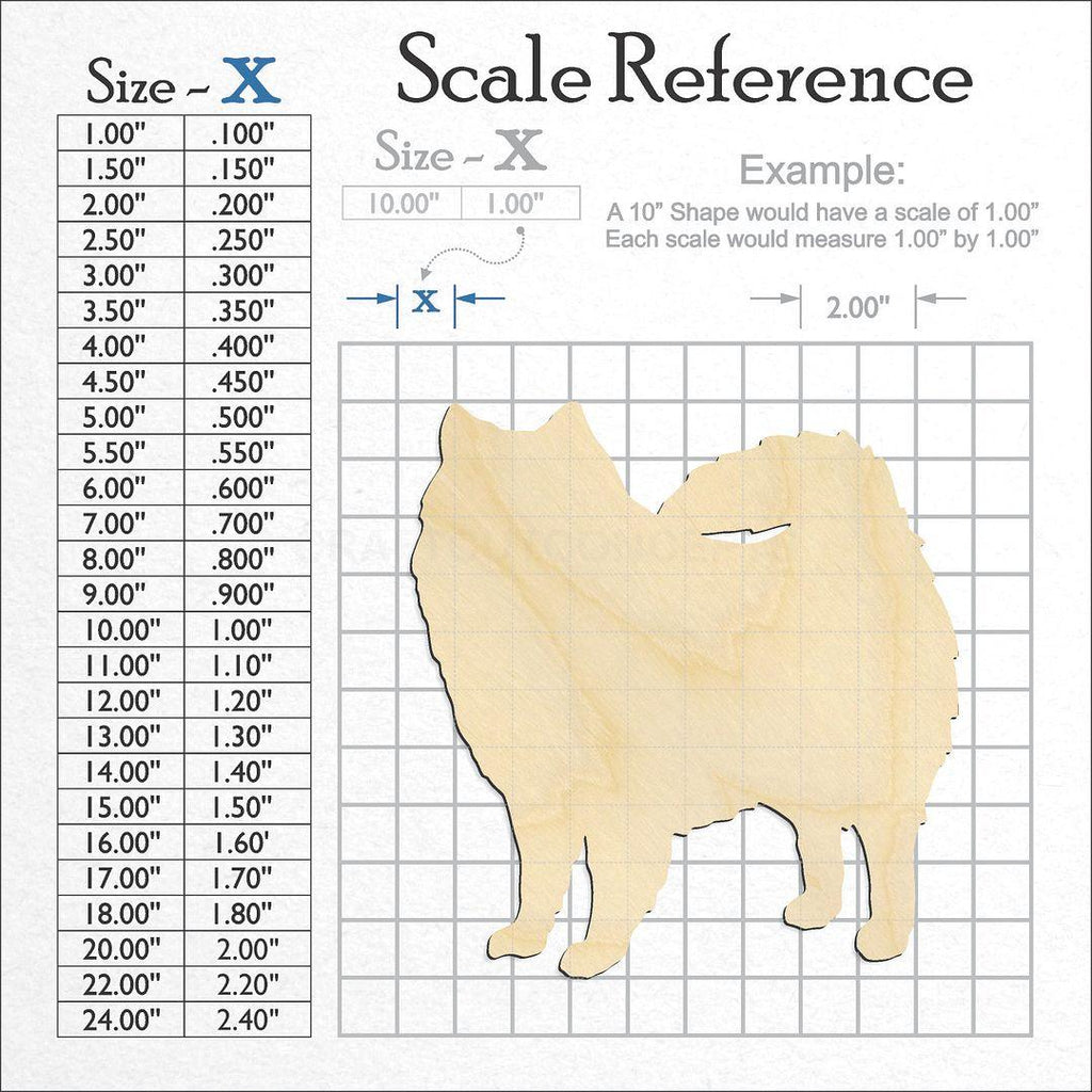 A scale and graph image showing a wood Dog - American Eskimo craft blank