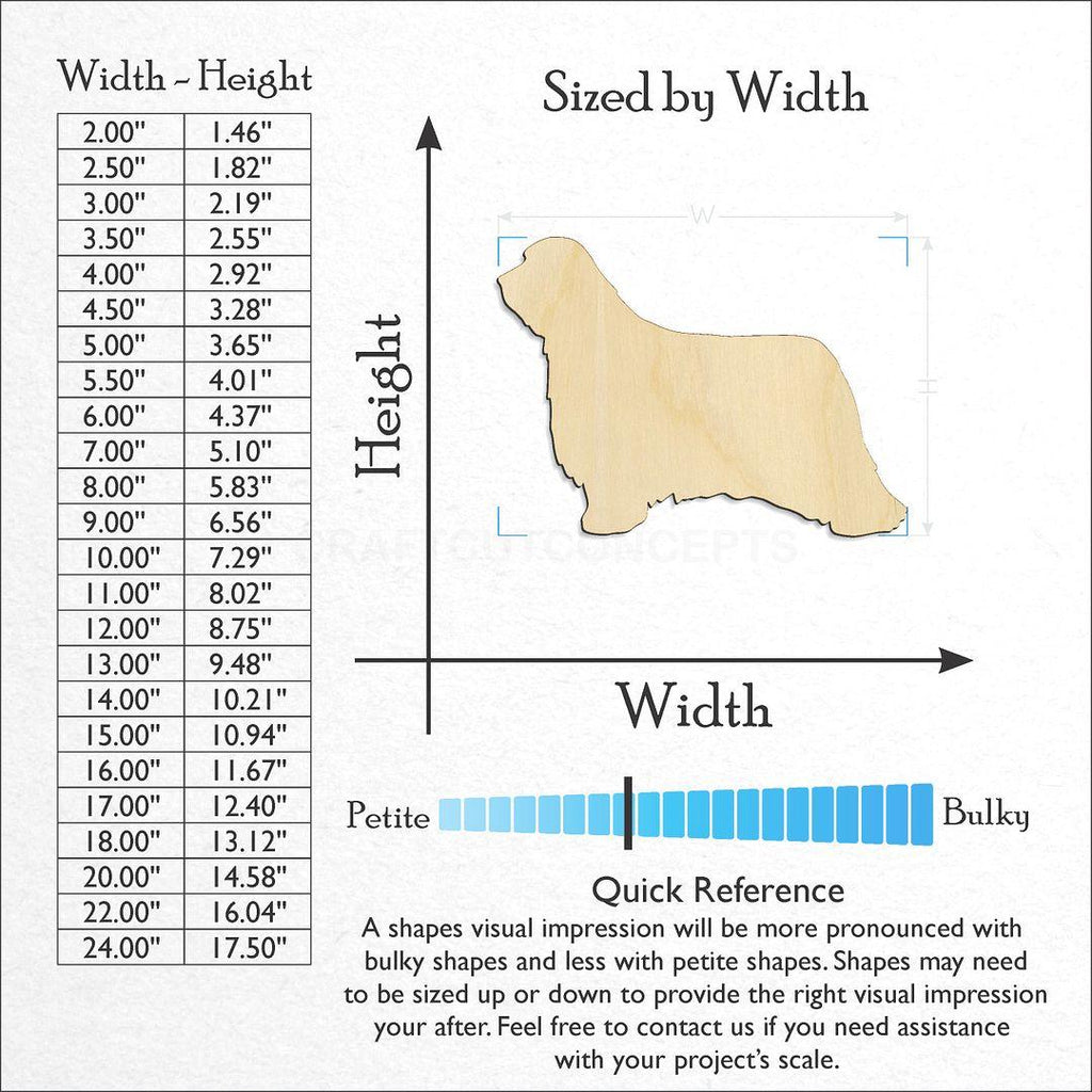 Sizes available for a laser cut Dog - Bearded Collie craft blank