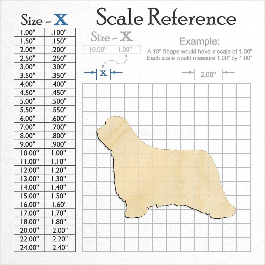 A scale and graph image showing a wood Dog - Bearded Collie craft blank