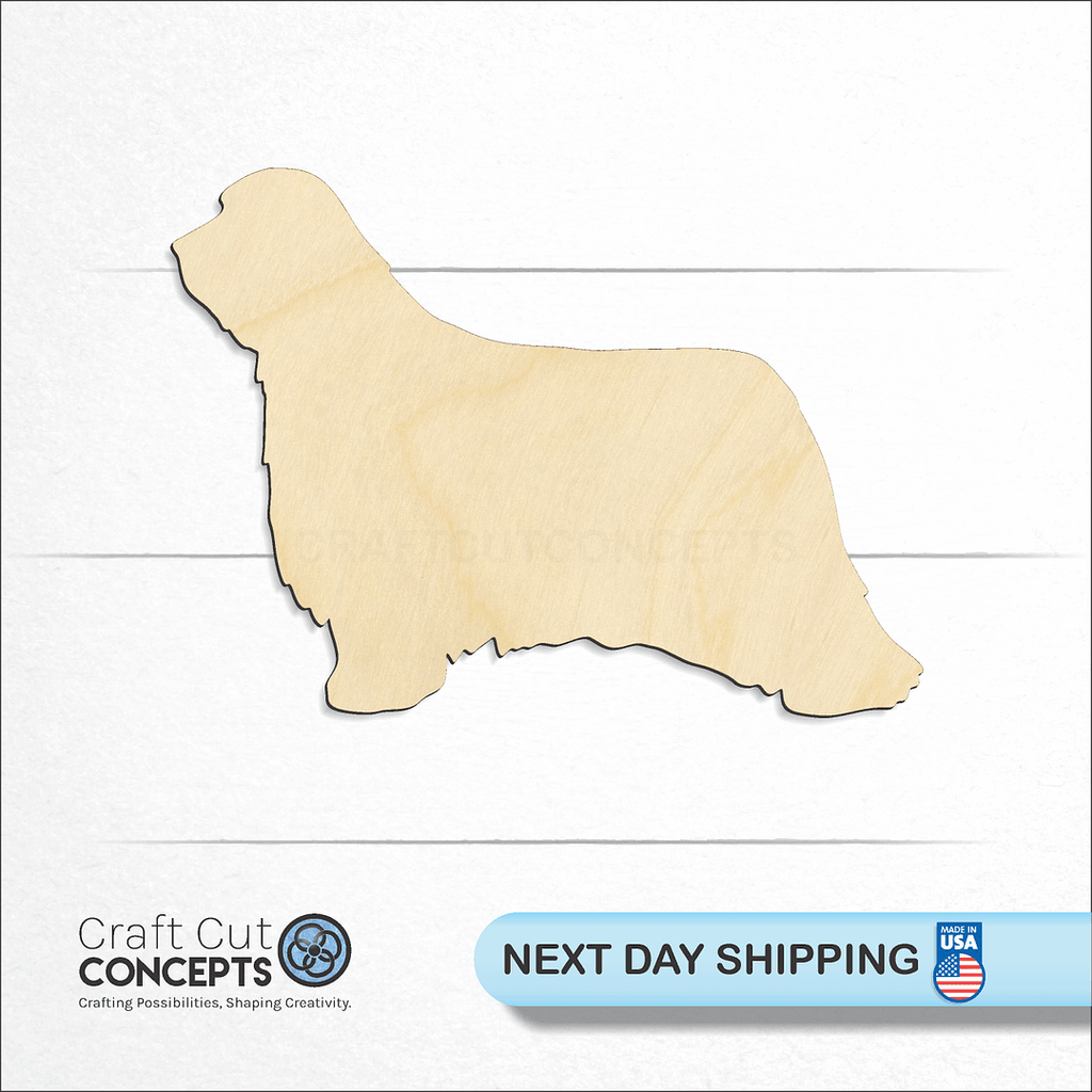 Craft Cut Concepts logo and next day shipping banner with an unfinished wood Dog - Bearded Collie craft shape and blank