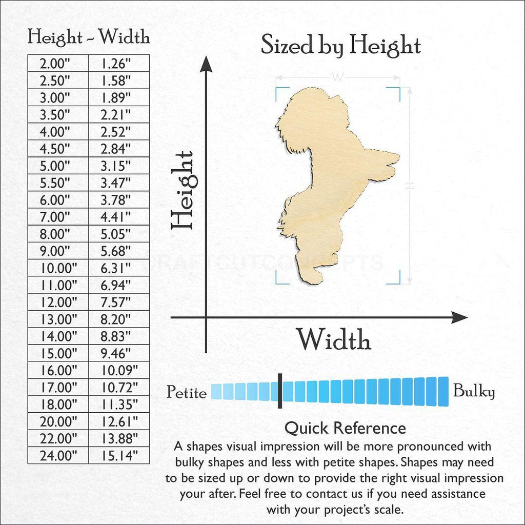 Sizes available for a laser cut Dog - Bichon Frise craft blank