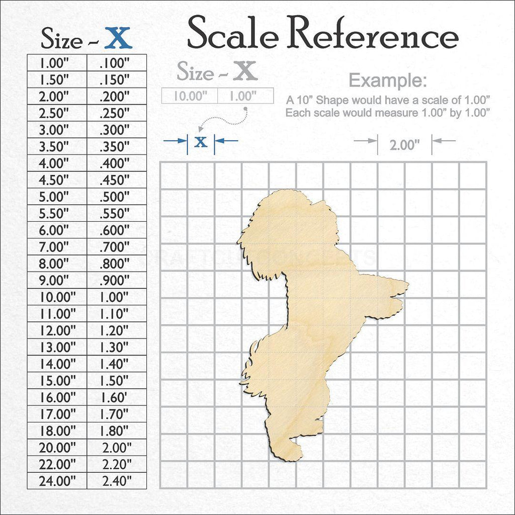 A scale and graph image showing a wood Dog - Bichon Frise craft blank