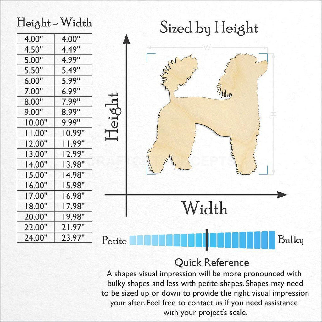 Sizes available for a laser cut Poodle craft blank