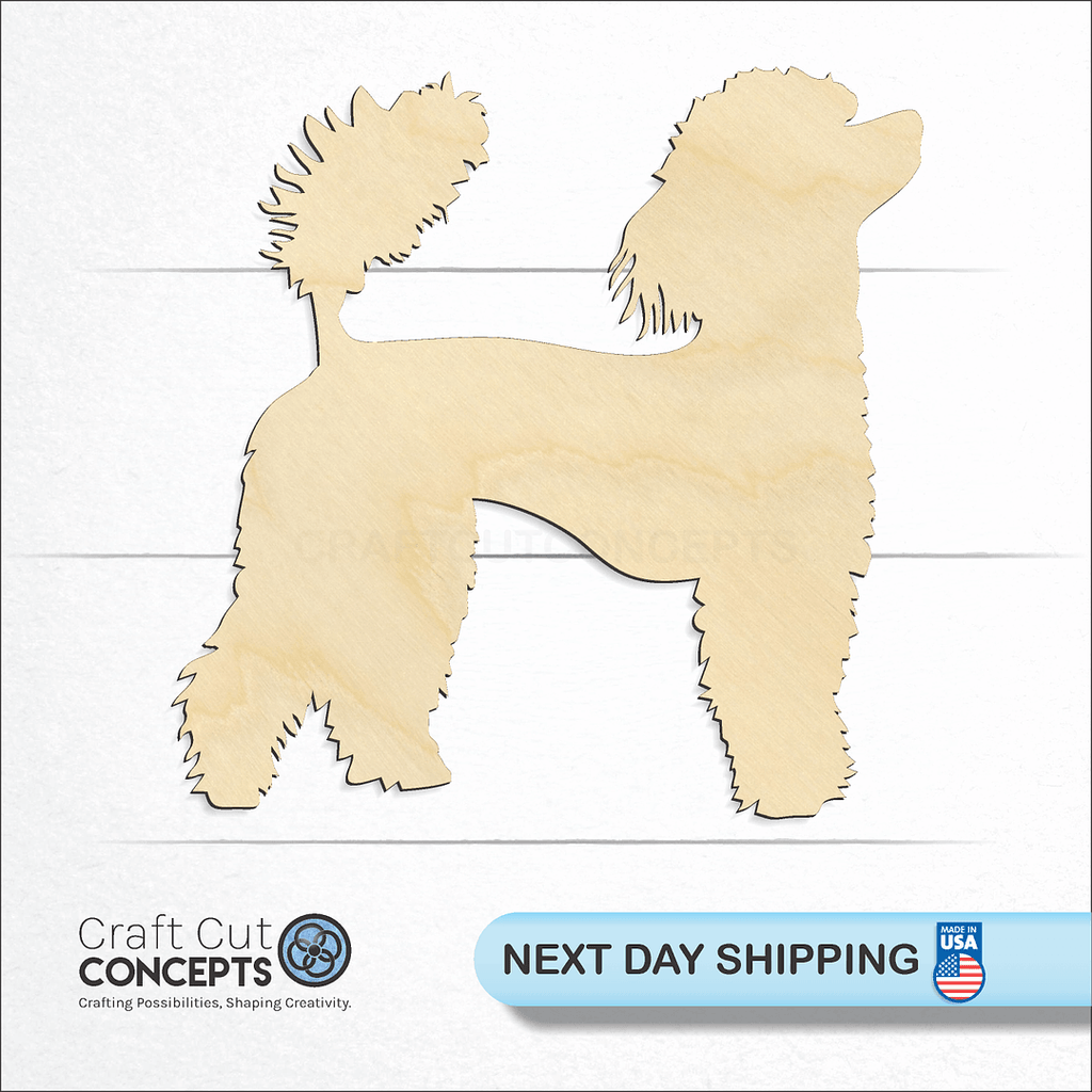 Craft Cut Concepts logo and next day shipping banner with an unfinished wood Poodle craft shape and blank