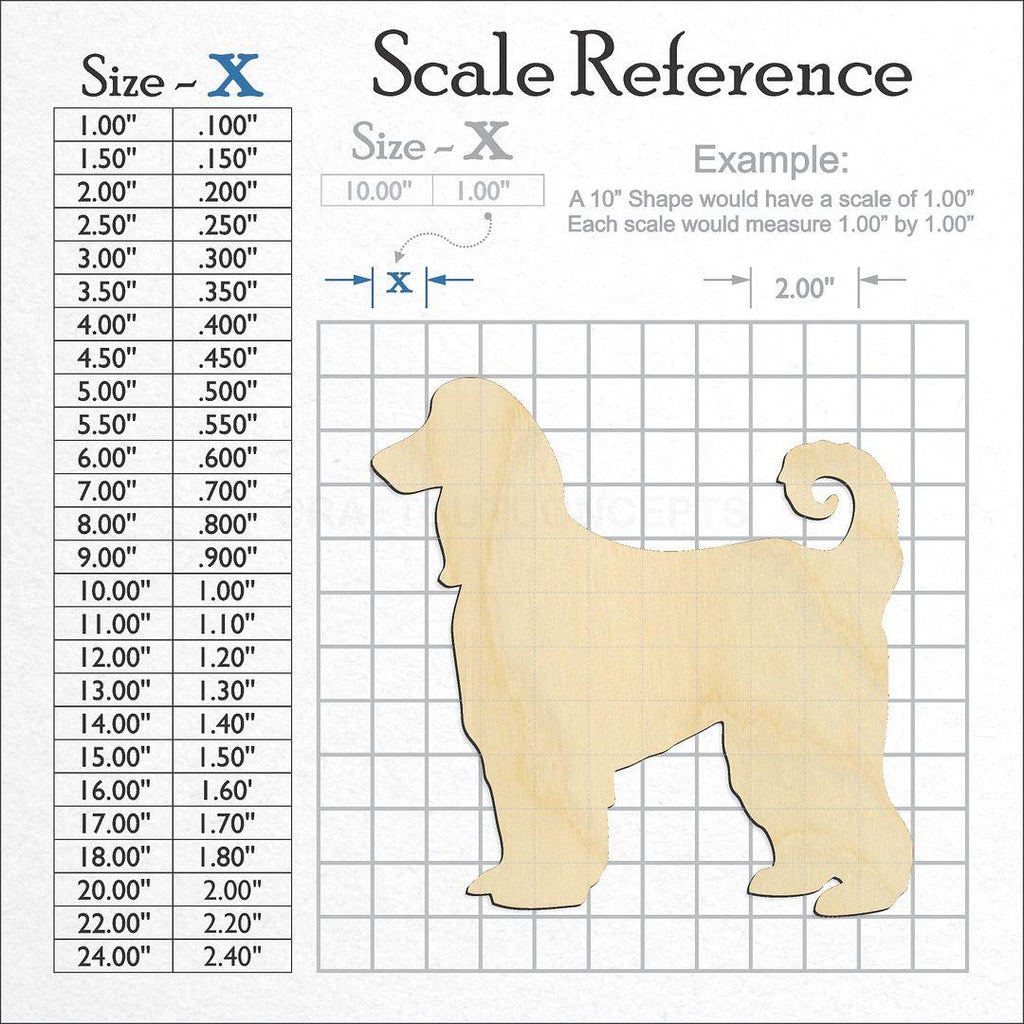 A scale and graph image showing a wood Afghan Hound craft blank