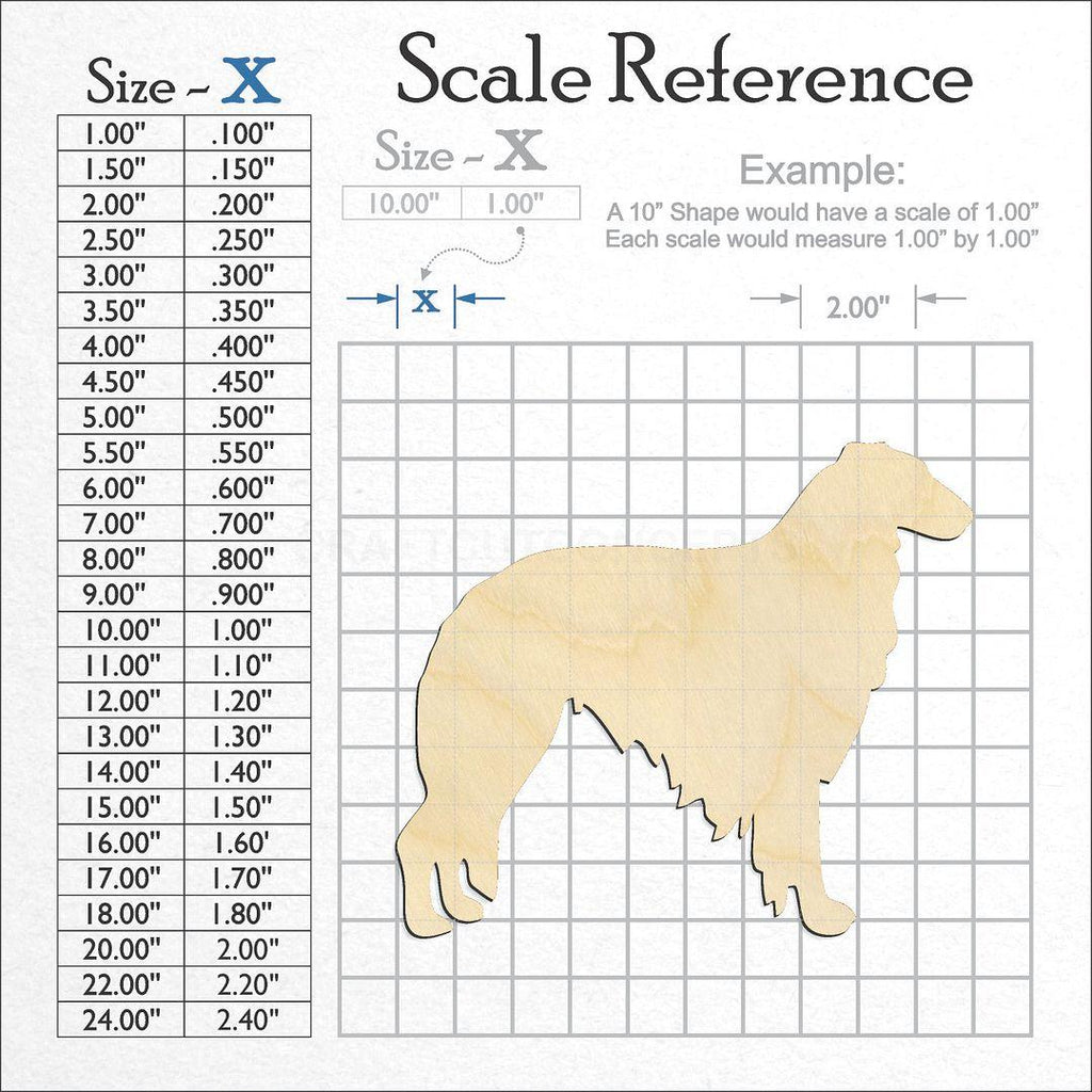 A scale and graph image showing a wood Borzoi craft blank