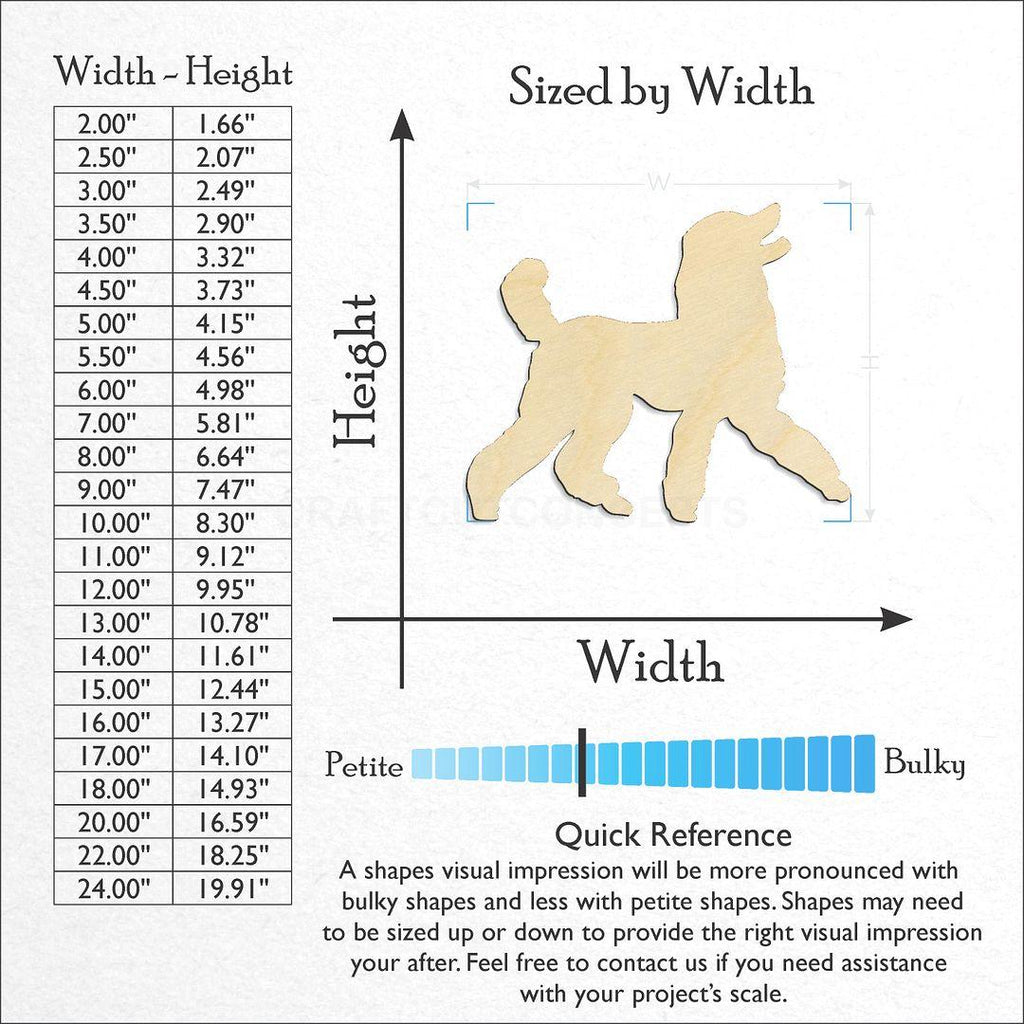 Sizes available for a laser cut Poodle craft blank