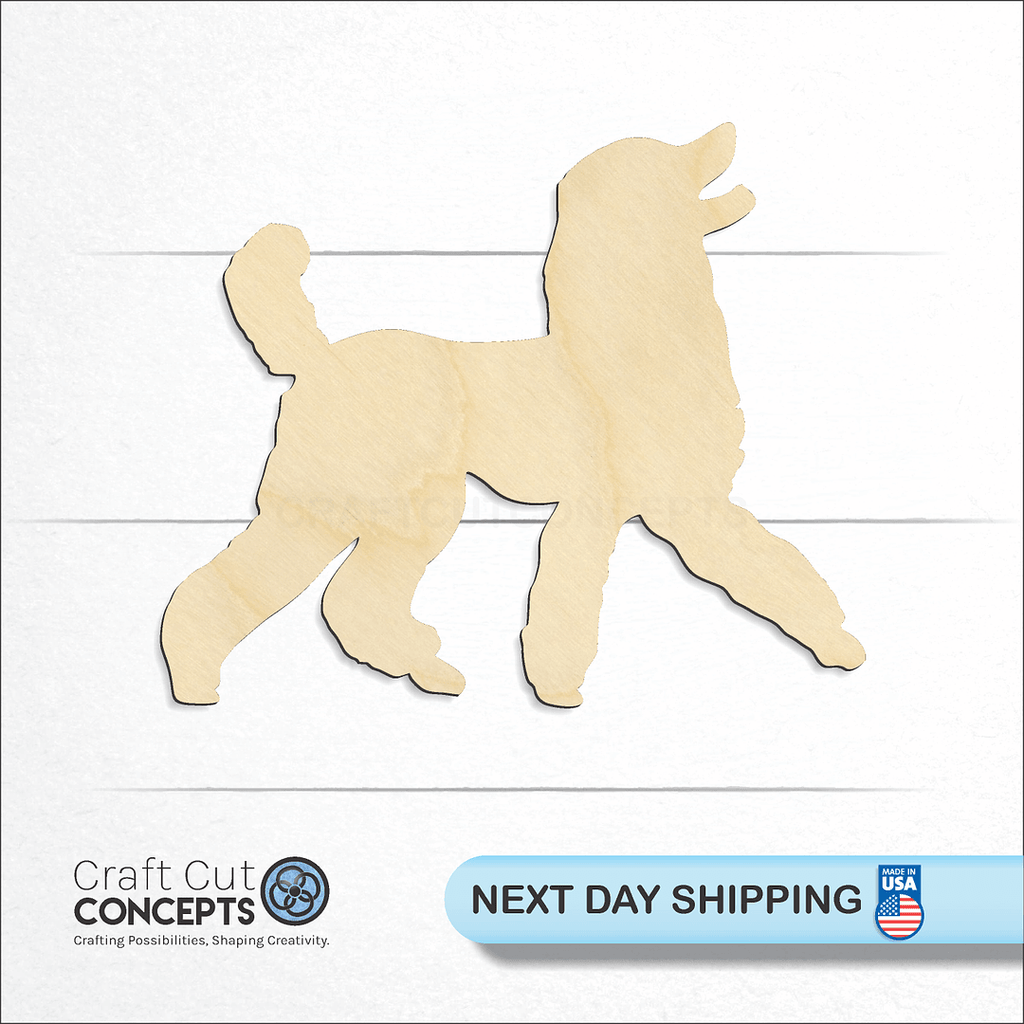 Craft Cut Concepts logo and next day shipping banner with an unfinished wood Poodle craft shape and blank