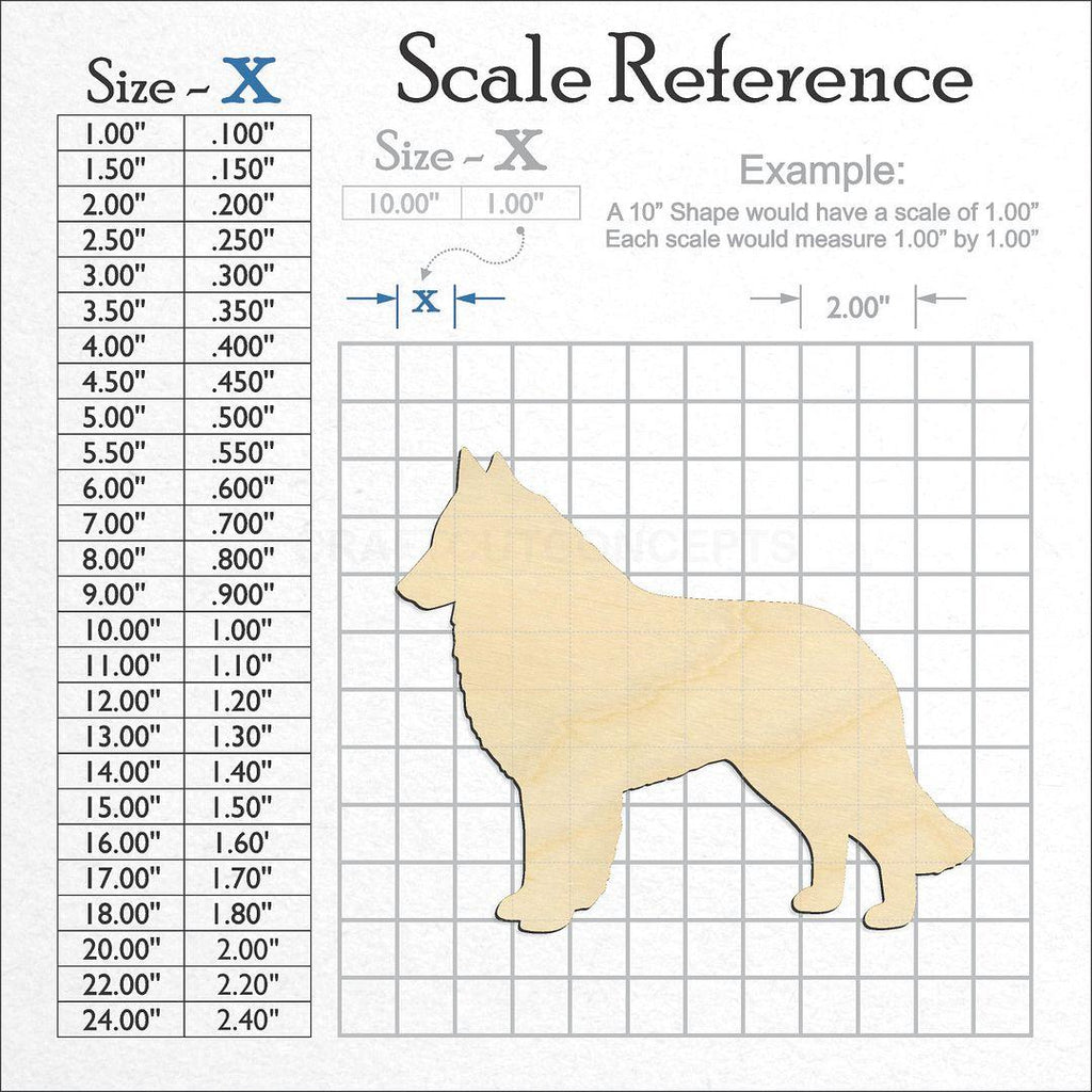 A scale and graph image showing a wood Belgian Tervuren craft blank