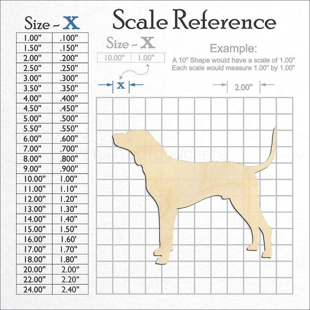 A scale and graph image showing a wood Redbone Hound craft blank