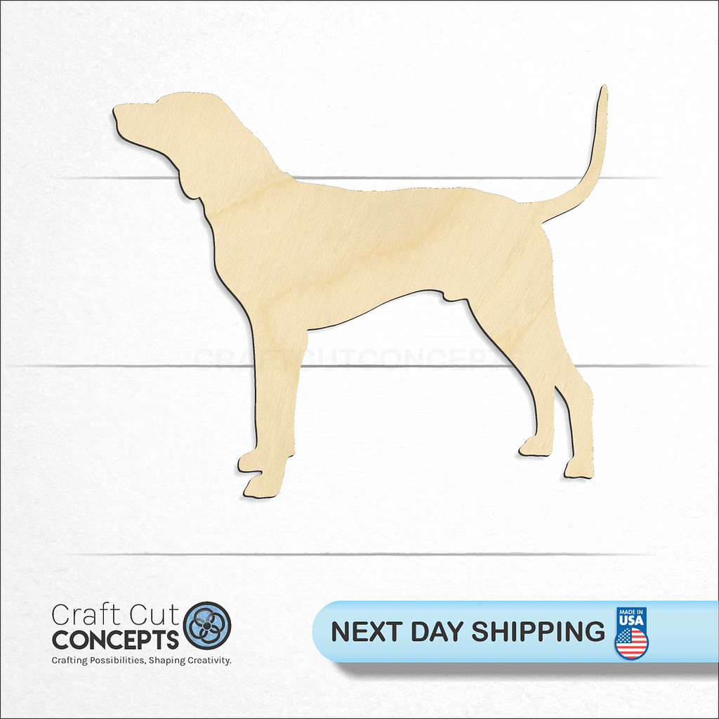 Craft Cut Concepts logo and next day shipping banner with an unfinished wood Redbone Hound craft shape and blank