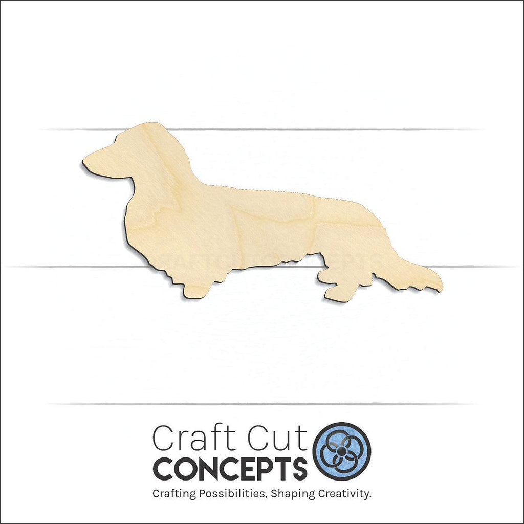 Craft Cut Concepts Logo under a wood Long Hair Dachshund craft shape and blank