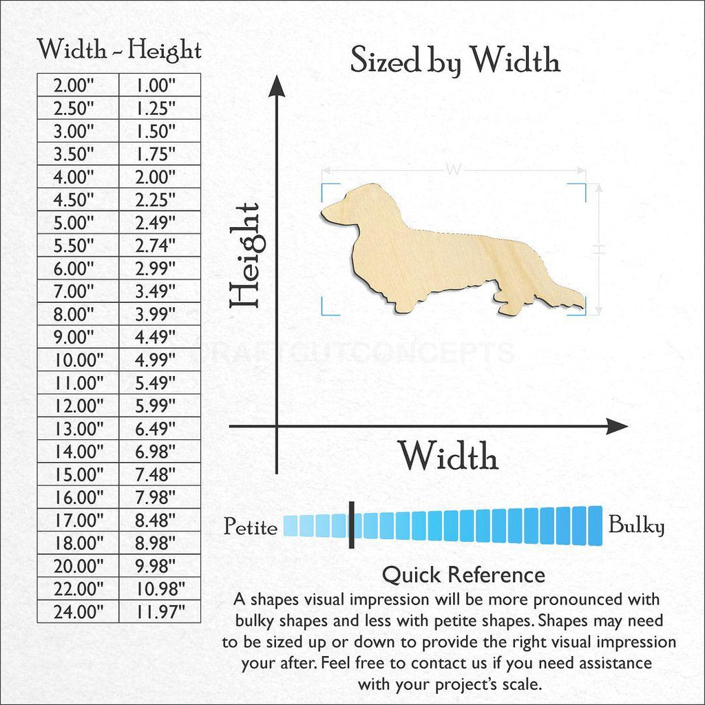 Sizes available for a laser cut Long Hair Dachshund craft blank