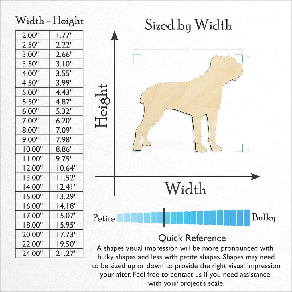 Sizes available for a laser cut Italian Mastiff craft blank