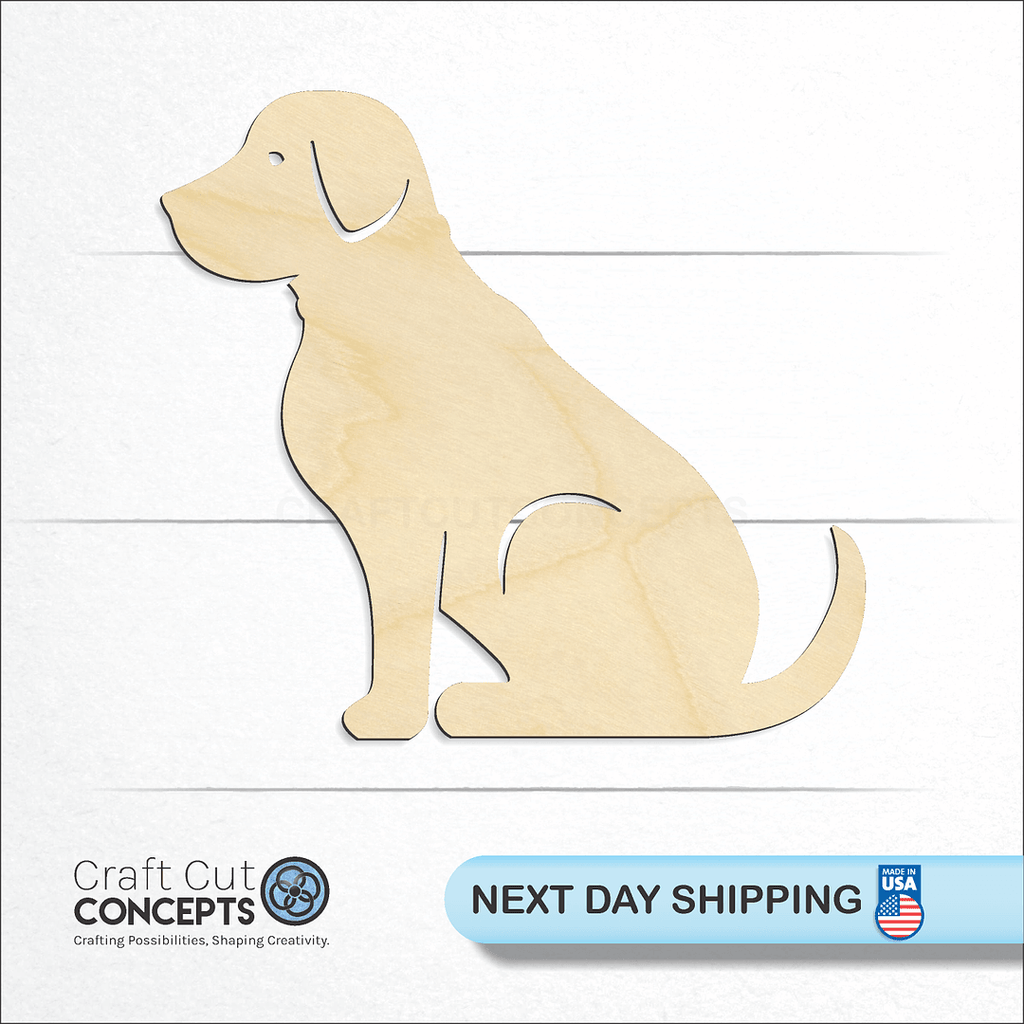 Craft Cut Concepts logo and next day shipping banner with an unfinished wood Detailed Lab Cute Dog craft shape and blank