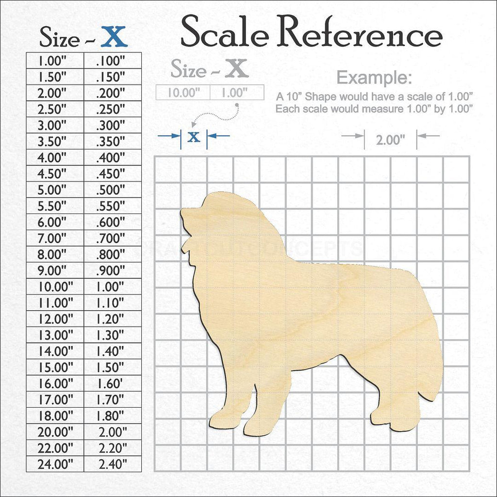 A scale and graph image showing a wood Great Pyrenees craft blank