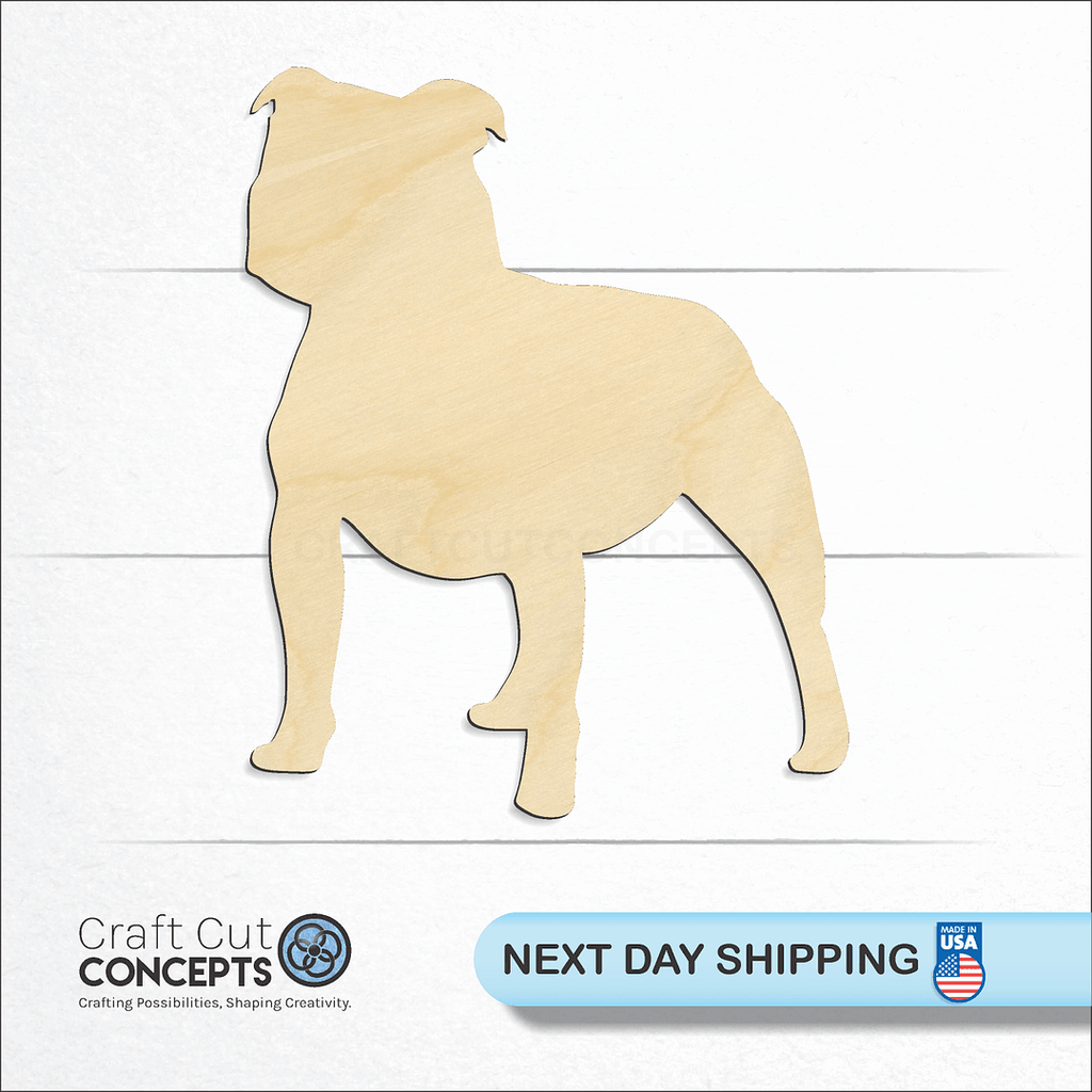 Craft Cut Concepts logo and next day shipping banner with an unfinished wood Pit Bull craft shape and blank