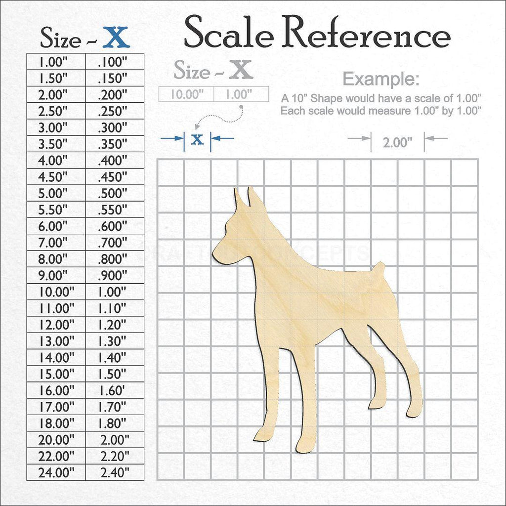 A scale and graph image showing a wood Doberman craft blank