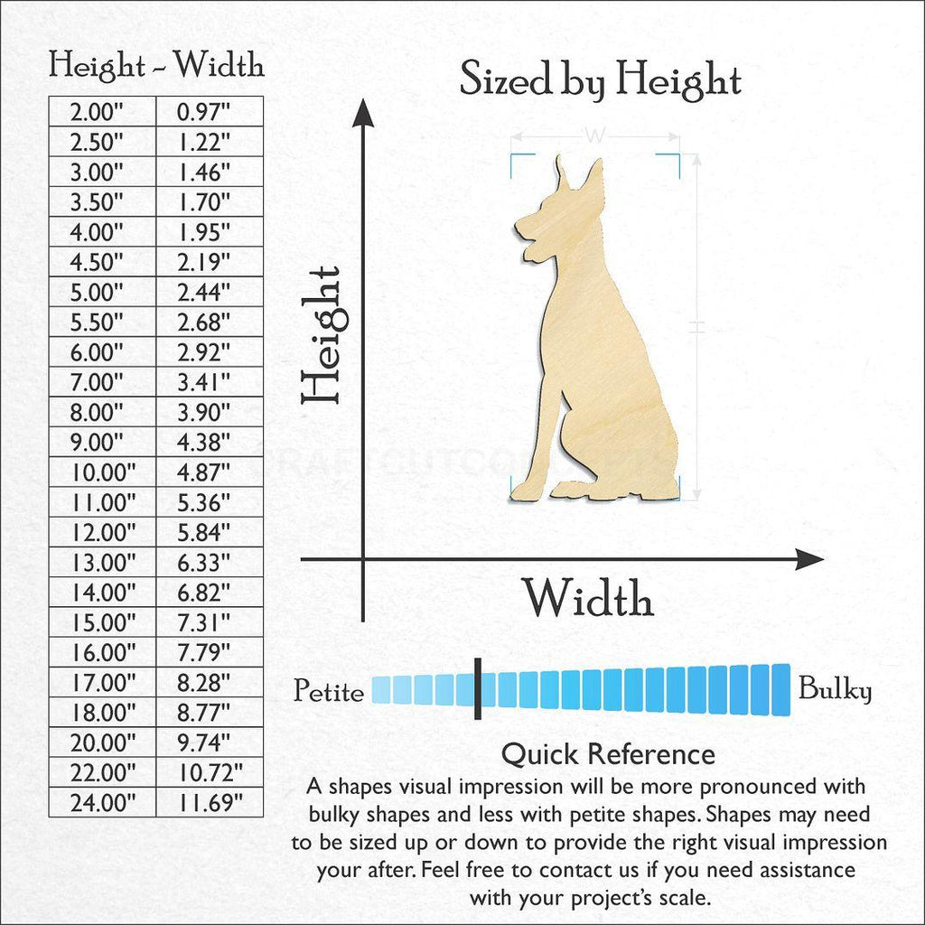 Sizes available for a laser cut Doberman craft blank