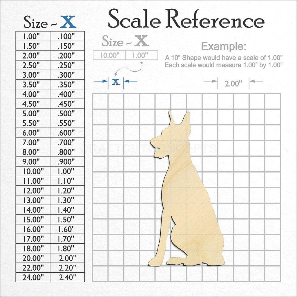 A scale and graph image showing a wood Doberman craft blank