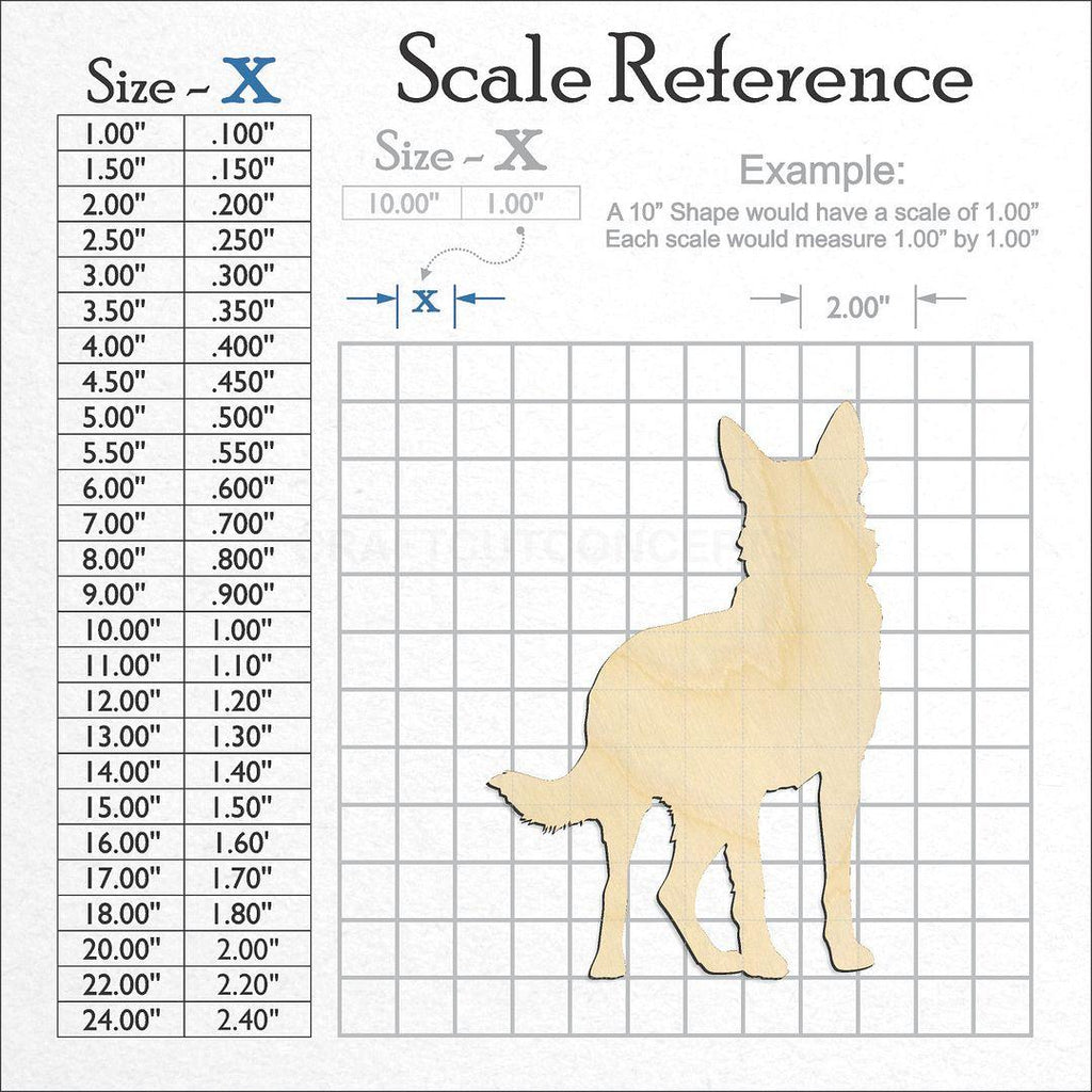 A scale and graph image showing a wood German Shepherd craft blank