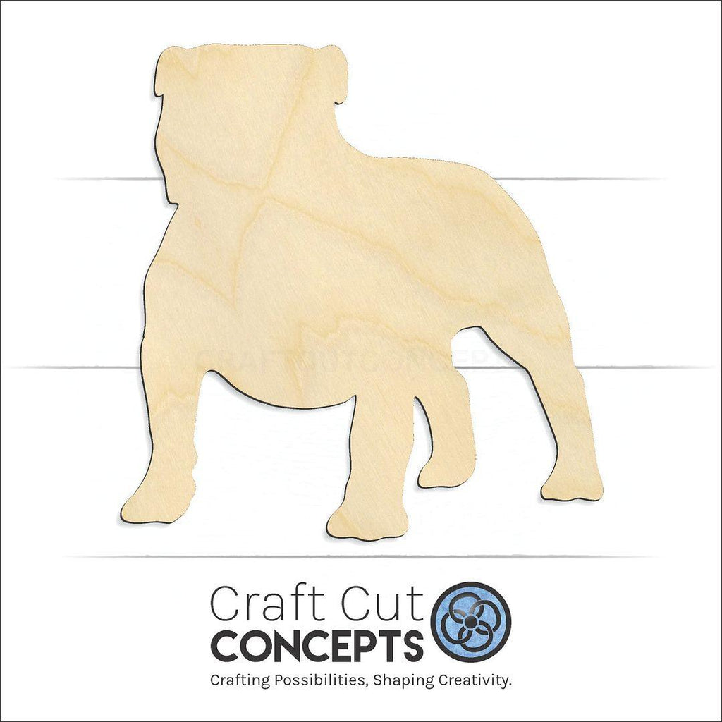 Craft Cut Concepts Logo under a wood English Bulldog craft shape and blank