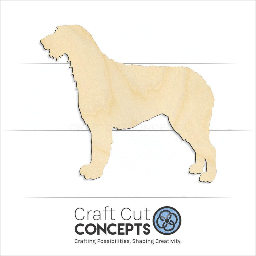 Craft Cut Concepts Logo under a wood Irish Wolfhound craft shape and blank