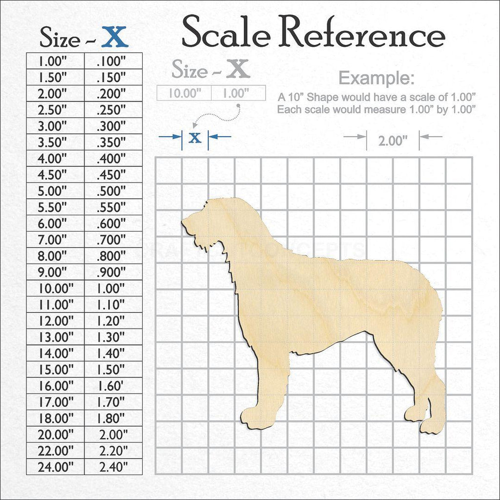 A scale and graph image showing a wood Irish Wolfhound craft blank