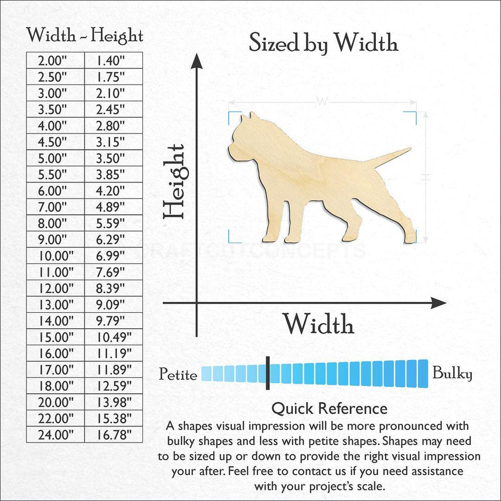 Sizes available for a laser cut American Bulldog craft blank