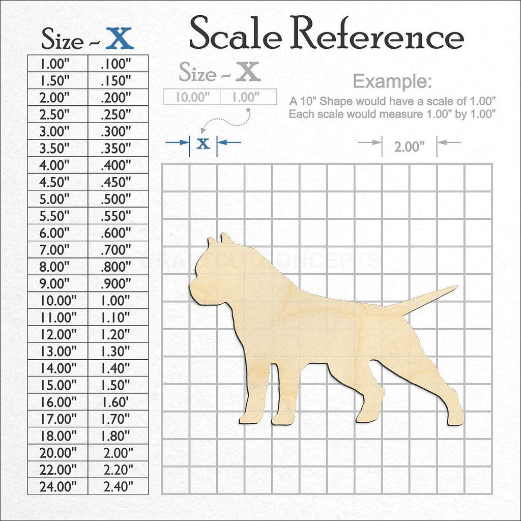 A scale and graph image showing a wood American Bulldog craft blank