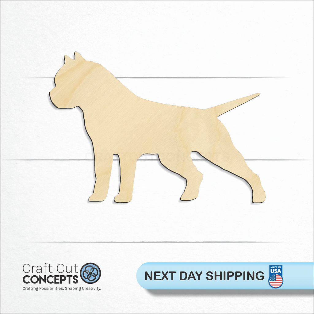 Craft Cut Concepts logo and next day shipping banner with an unfinished wood American Bulldog craft shape and blank