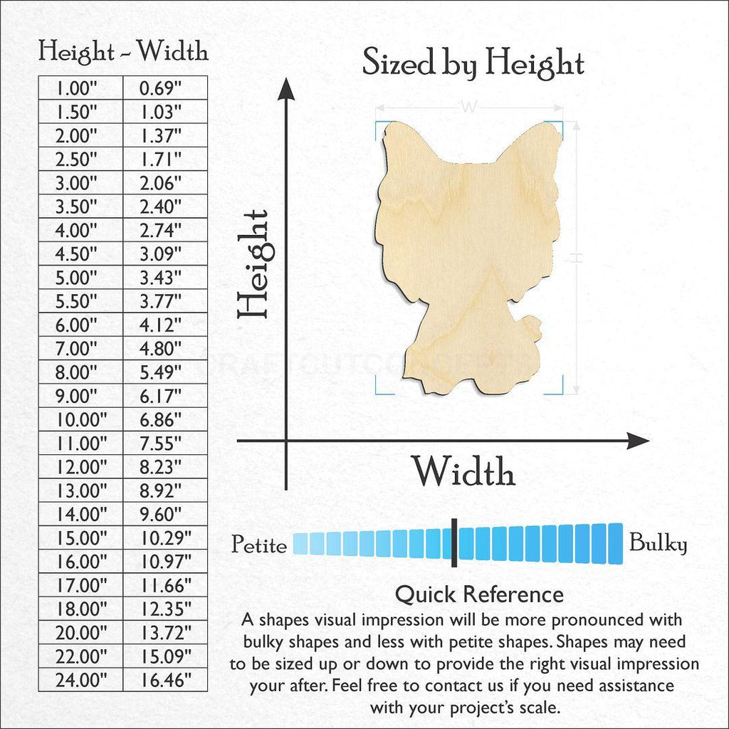 Sizes available for a laser cut Cute Dog Yorkie craft blank