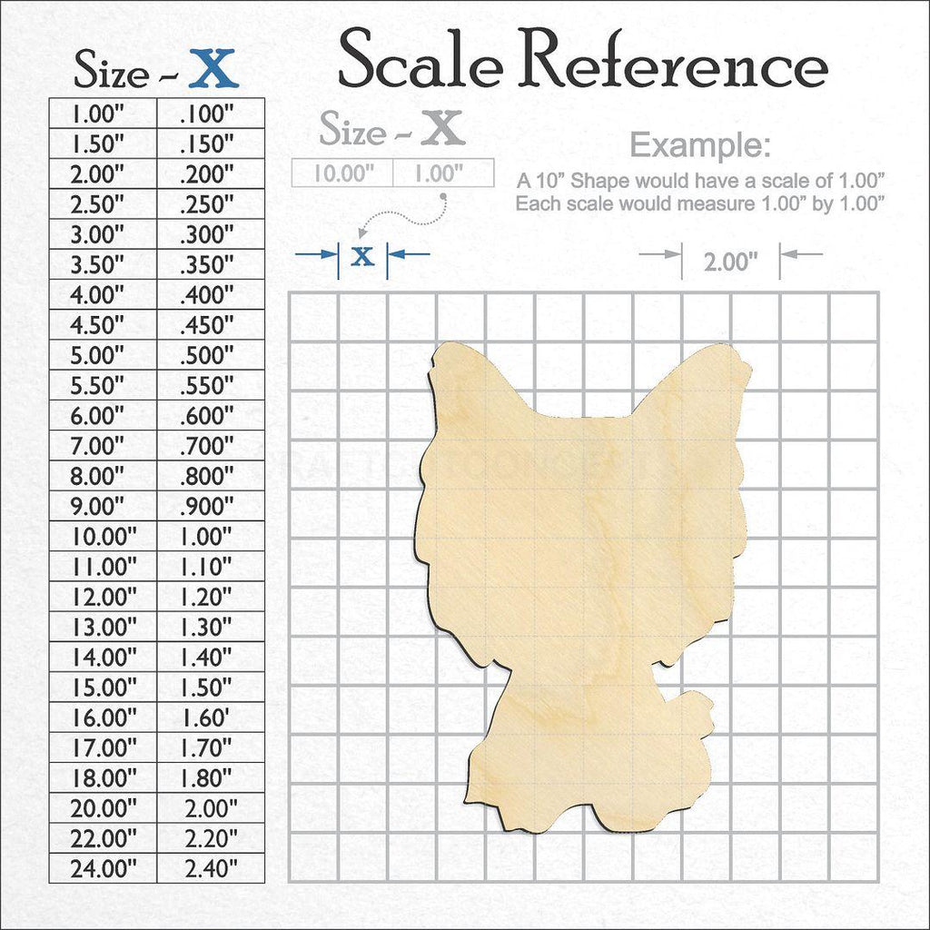 A scale and graph image showing a wood Cute Dog Yorkie craft blank