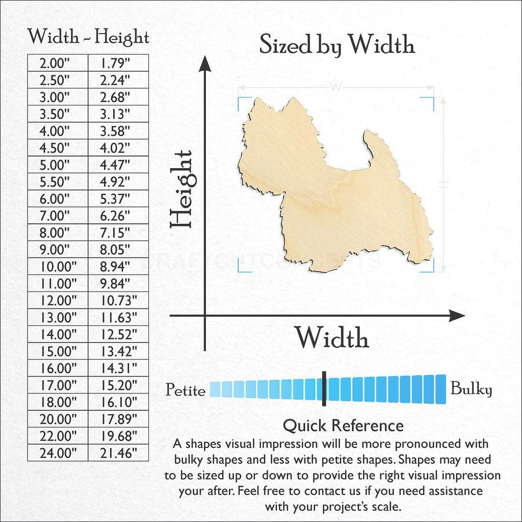 Sizes available for a laser cut Westie West Highland Terrier craft blank