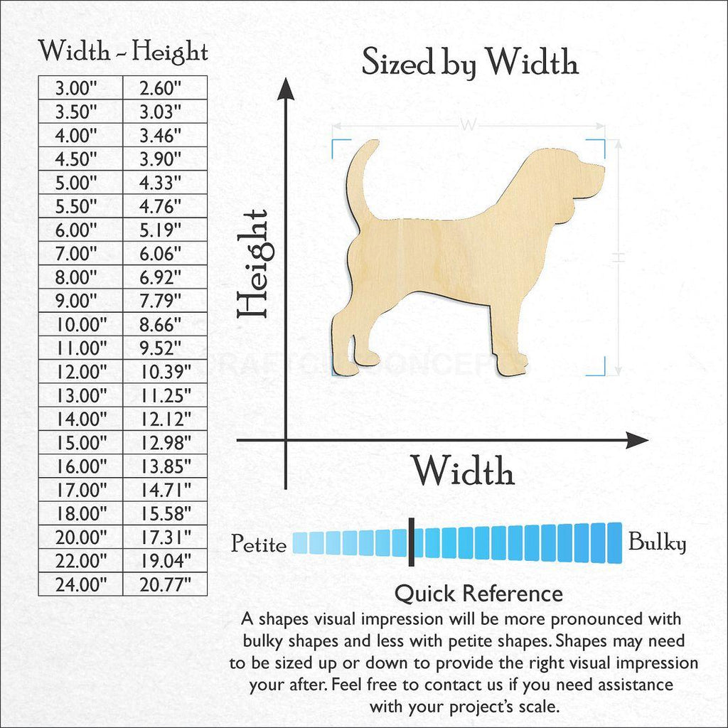 Sizes available for a laser cut Beagle craft blank