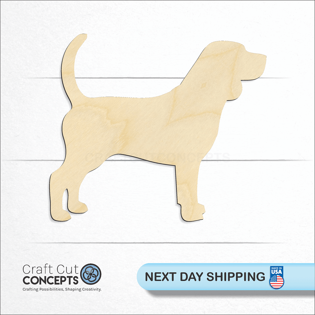 Craft Cut Concepts logo and next day shipping banner with an unfinished wood Beagle craft shape and blank