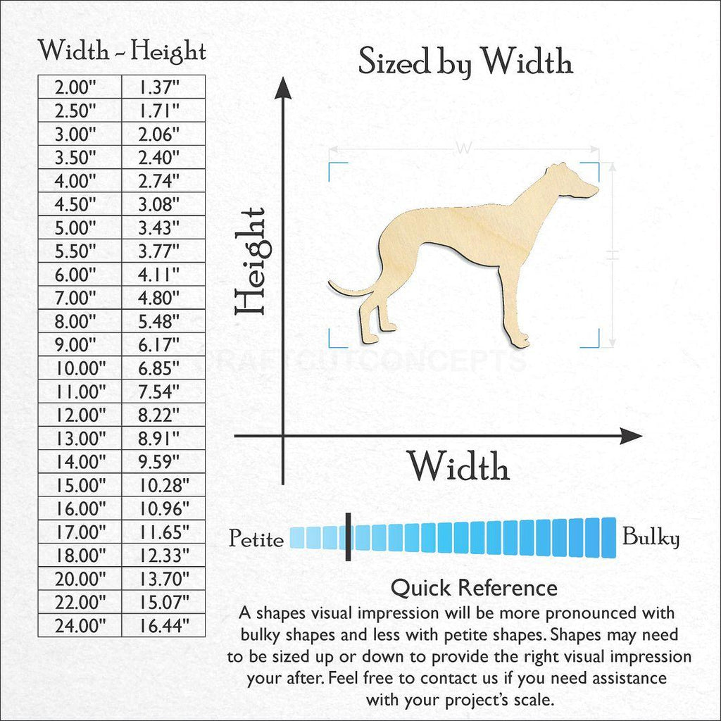 Sizes available for a laser cut Greyhound craft blank